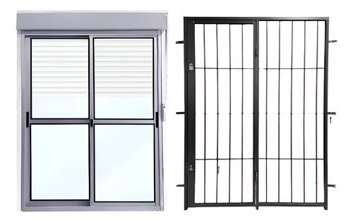 Puerta Ventana + Reja 150 X 200 Con Persiana Pvc Aluminio