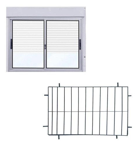 Ventana Con Persiana Pvc + Reja Aluminio 150 X 120 Monoblock