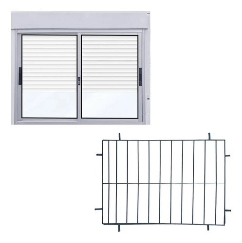Ventana Con Persiana Pvc + Reja 120 X 100 Aluminio Monoblock
