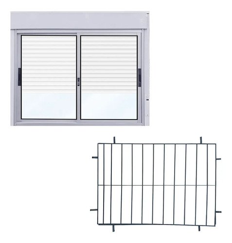 Ventana Con Persiana + Reja 150 X 150 Aluminio Monoblock